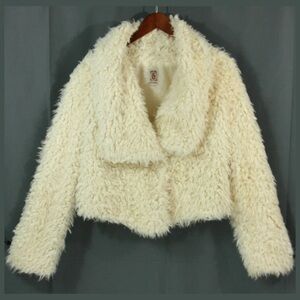 Vintage Decree NWT White Fuzzy Faux Fur Cropped Teddy Jacket - Size S - Y2K